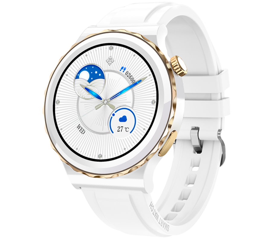 Smartwatch zegarek Rubicon biały skórzany pasek