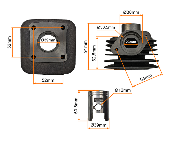 Cylinder 2T 50ccm 39mm sw.12mm Kymco Agility Super 8 9 Keeway Romet Benzer