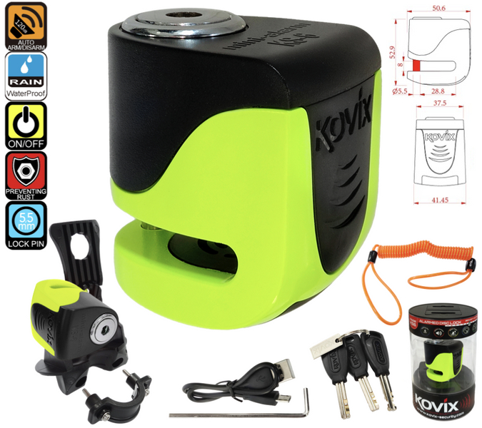 Blokada tarczy hamulcowej z alarmem KOVIX KS6 Zielona Fluo