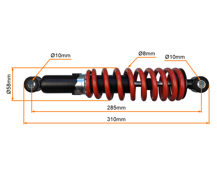 Amortyzator tył czerwony regulowany 28,5cm quad atv 150cc