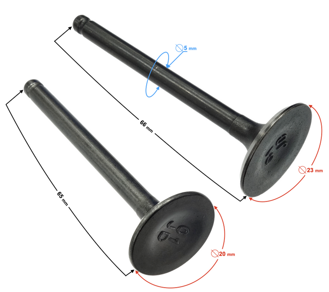 Zawory do motoroweru z silnikiem 130cc chłodzonego cieczą