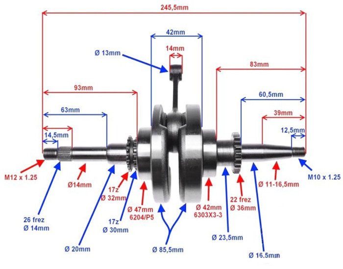 Wał korbowy gy6 4t koło pompy 22z romet kingway
