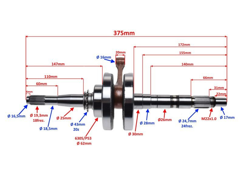 Wał korbowy do atv bashan bs250s-5 quad klin kpl