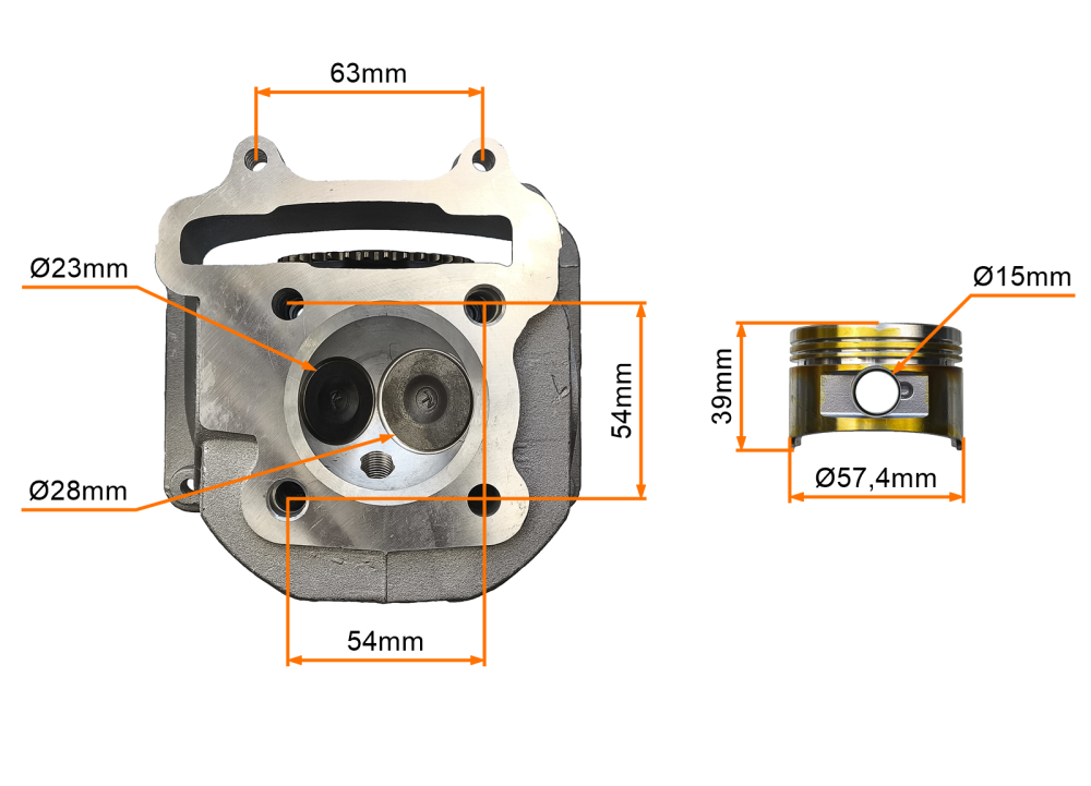 Cylinder 150cc 57,4mm + głowica uzbrojona powietrze quad atv