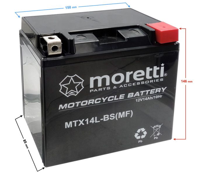 Akumulator Moretti AGM (Gel) MTX14L-BS 12V 14Ah Aprilia Derbi Honda Yamaha