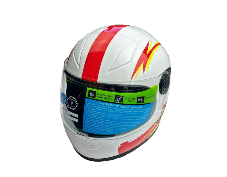 Kask dziecięcy skuter motorower biały auta 48-49cm