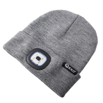 Czapka zimowa z lampką Led szara 100% akryl