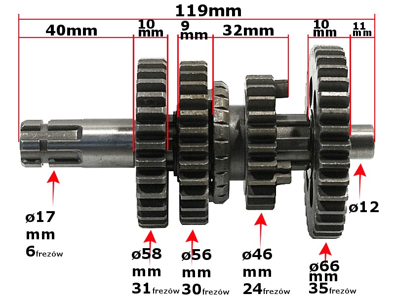 Wałek skrzyni biegów atv quad 110 duże koła 3+1