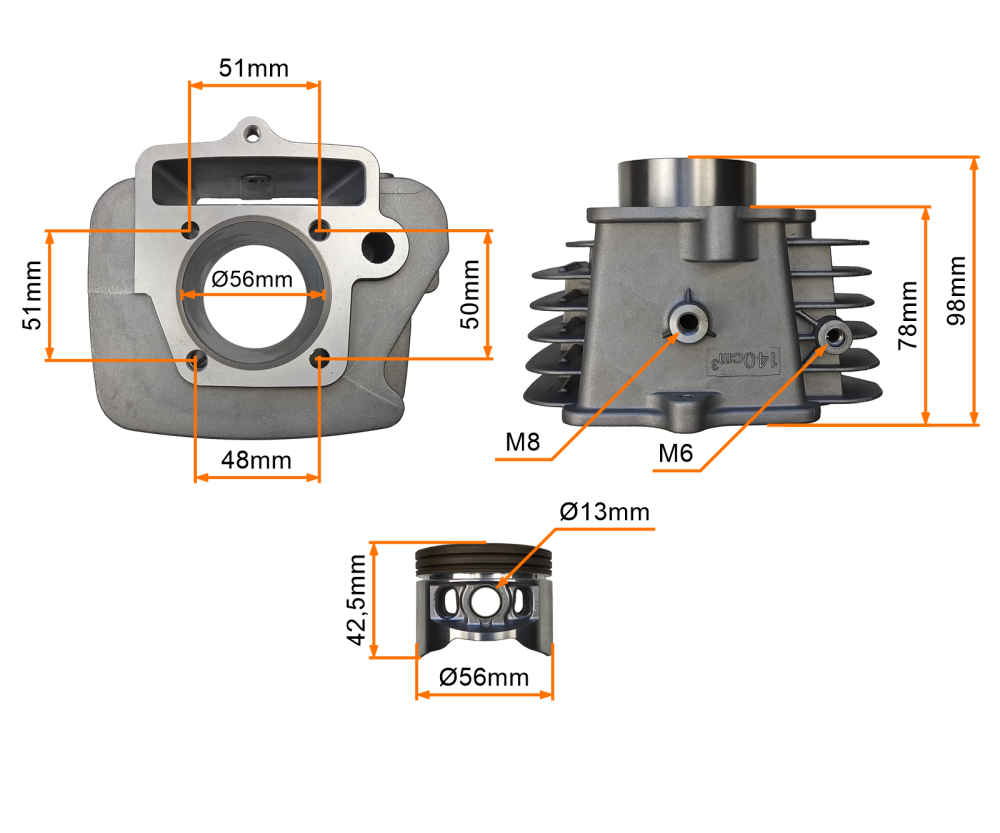Cylinder 140cc 1P56FMJ (56mm) cross pitbike MRF 140