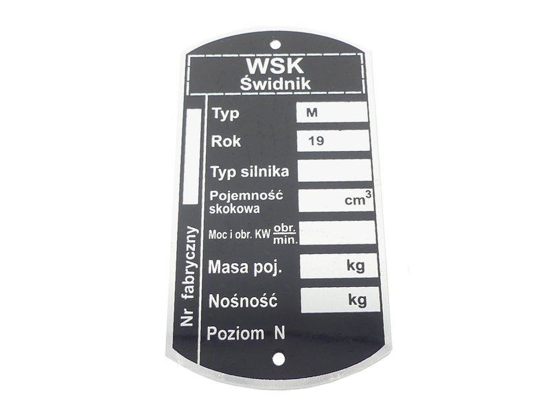 Tabliczka znamionowa ramy wsk 125 m świdnik
