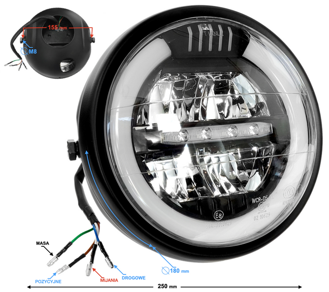 Reflektor lampa przednia LED uniwersalna Czoper Chopper Cafe Racer