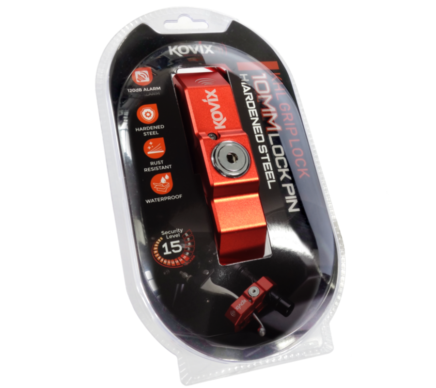 Kovix grip lock blokada dźwigni hamulca z alarmem 120dB czerwona