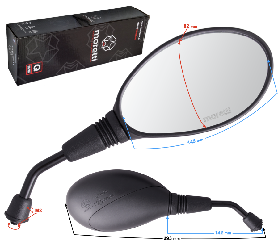 Lusterka Moretti R+R 8mm do skutera Barton Orlando