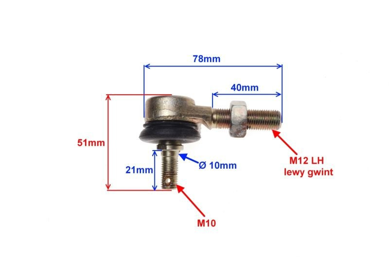 Końcówka drążka kierowniczego M12-1,25X40 Gokart (lewy gwint)