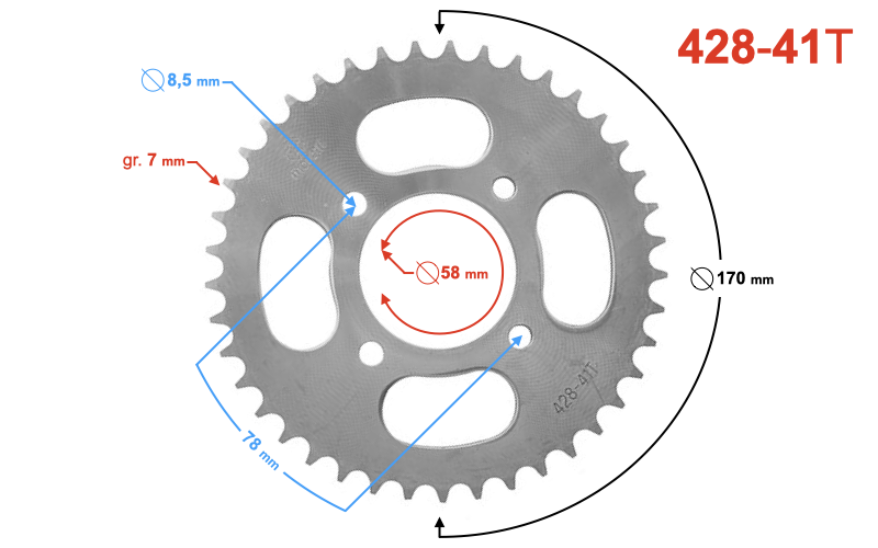Zębatka motorower 41 zębów 428 Barton Sprint 58mm