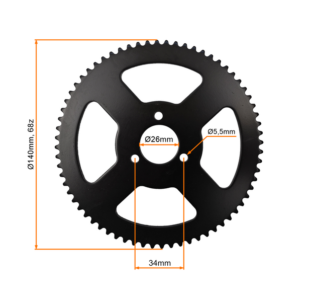 Zębatka tył na łańcuch 25H 68z śr.wew. 26mm Mini Pocket Bike