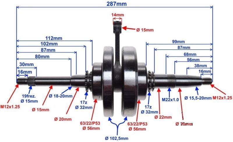 Wał korbowy chińskie skutery 4T GY6 125ccm