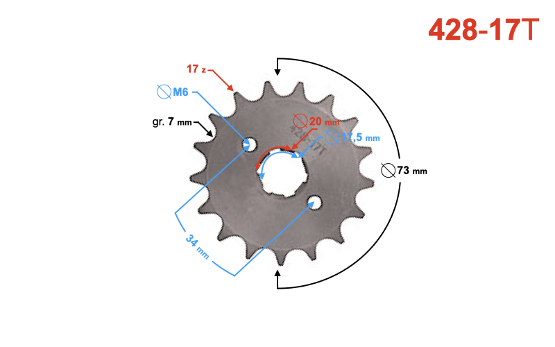 Zębatka zdawcza Moretti 17/428 do Barton TZ125 17/20