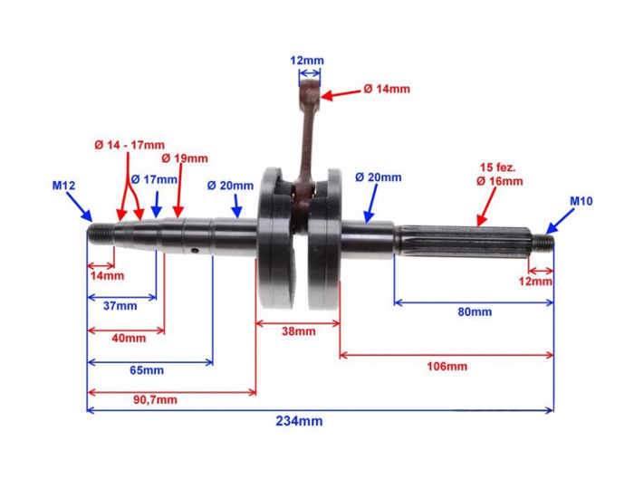 Wał korbowy 2t skuter kingway yarox motobi ignis