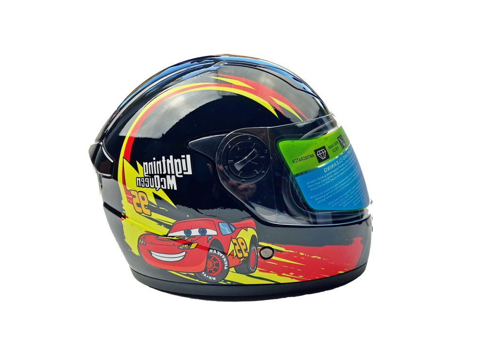 Kask dziecięcy skuter motorower czarny auta 48-49cm