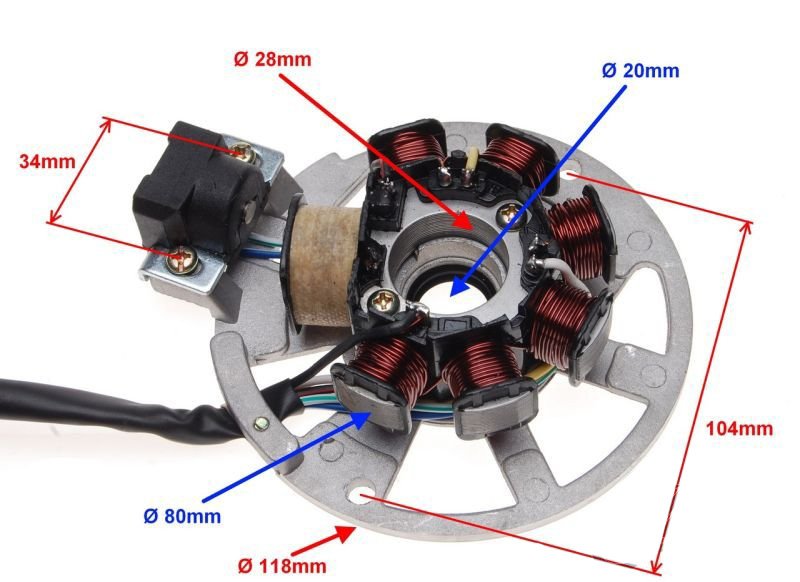 Stator iskrownik 7 cewek 6 przewodów 2t impulsator