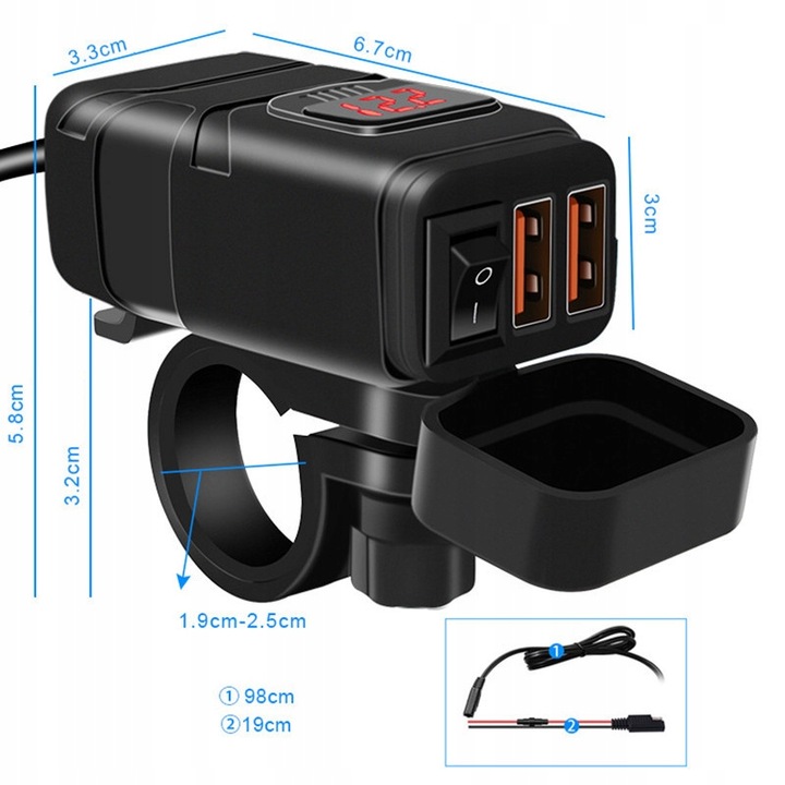 Motocyklowa ładowarka 2x USB QC3.0 9-24V szybka