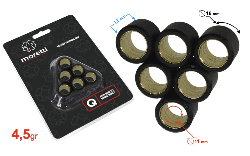 Rolki wariatora 16x13 4.5gr do skutera 4T Gy6 Moretti