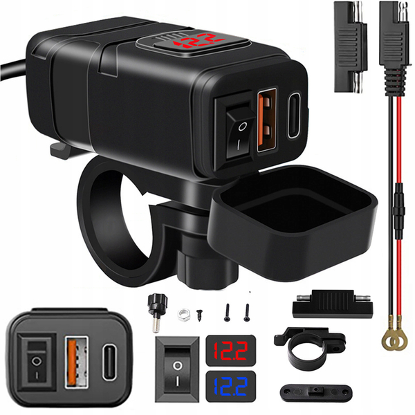 Ładowarka motocyklowa FreedConn MC1N-PD szybkie ładowanie QC 3.0 włącznik