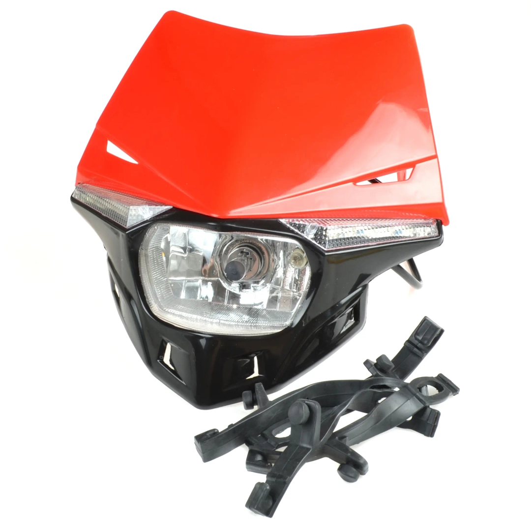 Owiewka uniwersalna czerwona z wkładem lampy halogenowym H4 cross enduro