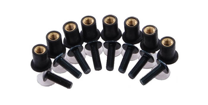 Tuleja + śruba owiewka szyba czarna komplet 8 szt.