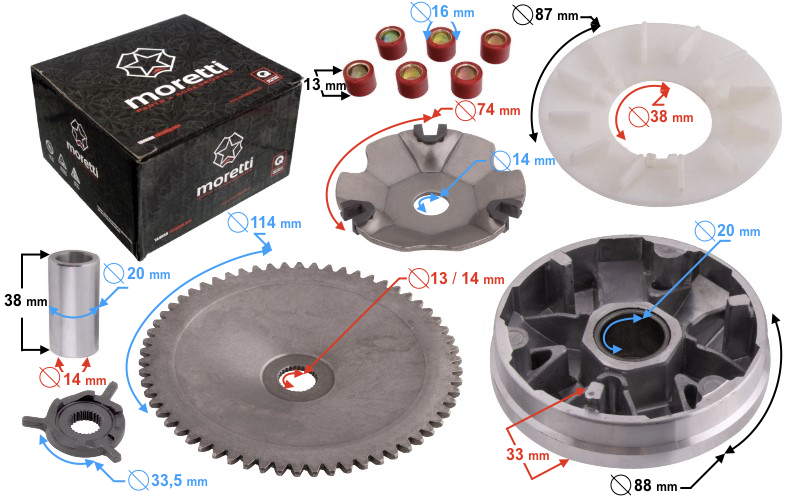 Wariator skutery 4T Junak Barton GY6 z rolkami 6g