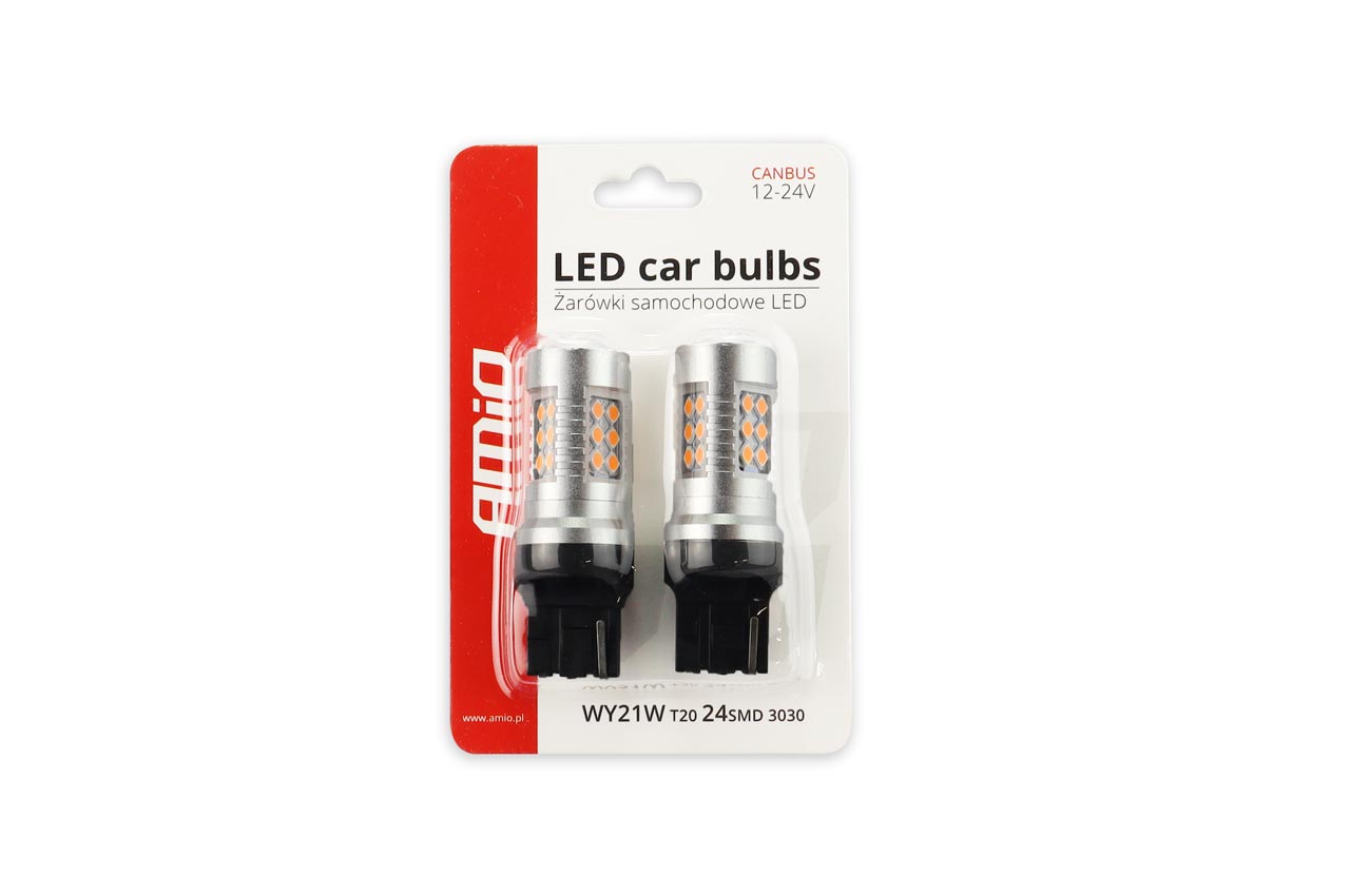 Żarówki T20 W21W 24Led SMD 12/24v CANBUS Pomarańcz