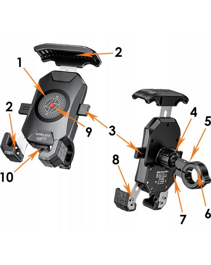 Uchwyt motocyklowy z ładowarką do telefonu Wireless