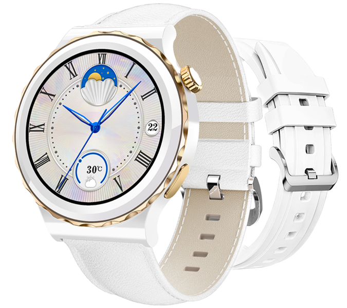 Smartwatch zegarek Rubicon biały skórzany pasek