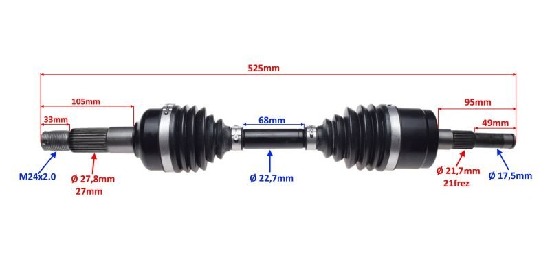 Półoś lewy przód quad atv CF MOTO 500 800