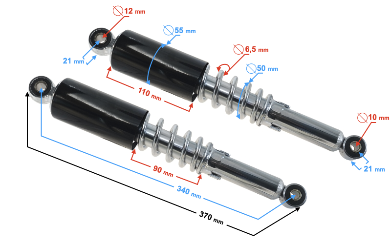 Amortyzatory tylne do Barton Ranger Classic 370mm