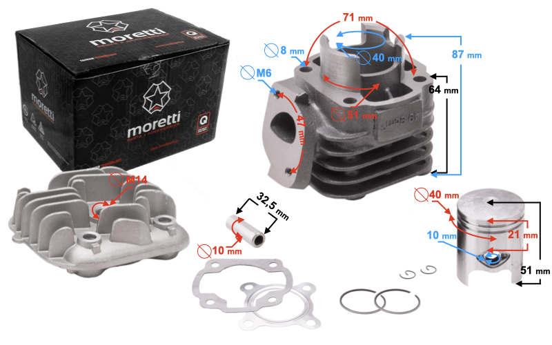 Cylinder głowica skuter 2T 50cc 1PE40QMB sw.10mm