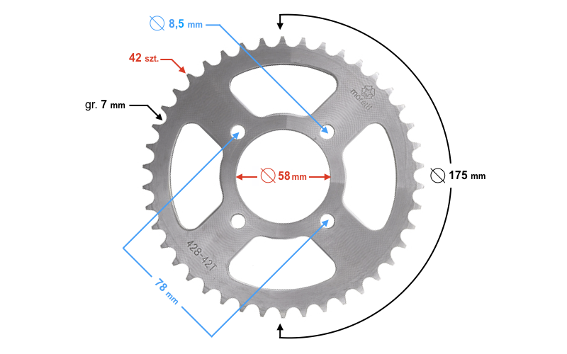 Zębatka tył 428h 42z suzuki gn gz 125