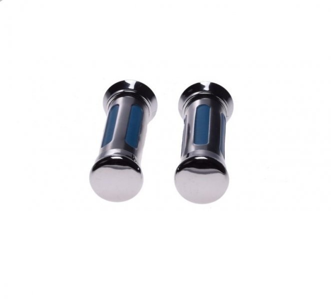 Manetki uniwersalne chrom niebieskie paski para