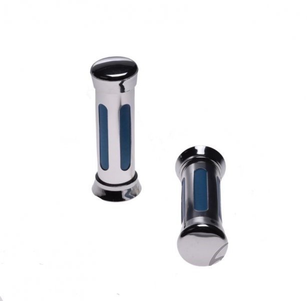 Manetki uniwersalne chrom niebieskie paski para