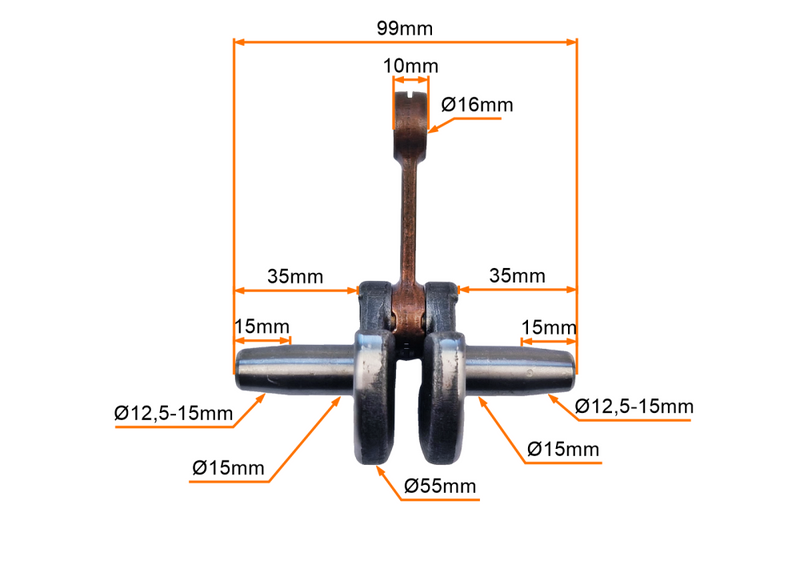 Wał korbowy Pocket Bike typ 44-6 na sworzeń 16mm z łożyskiem igiełkowym