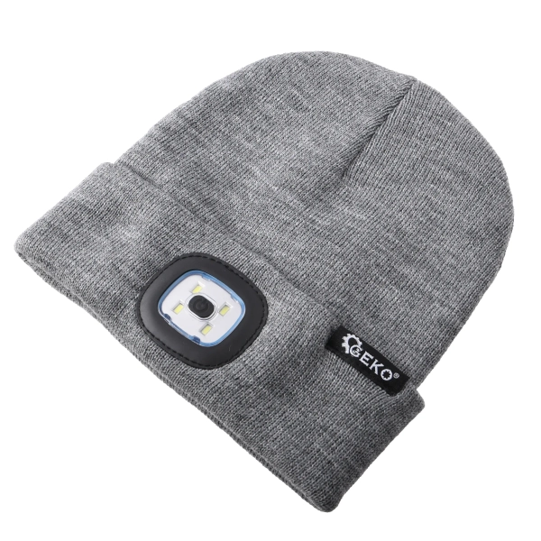 Czapka zimowa z lampką Led szara 100% akryl