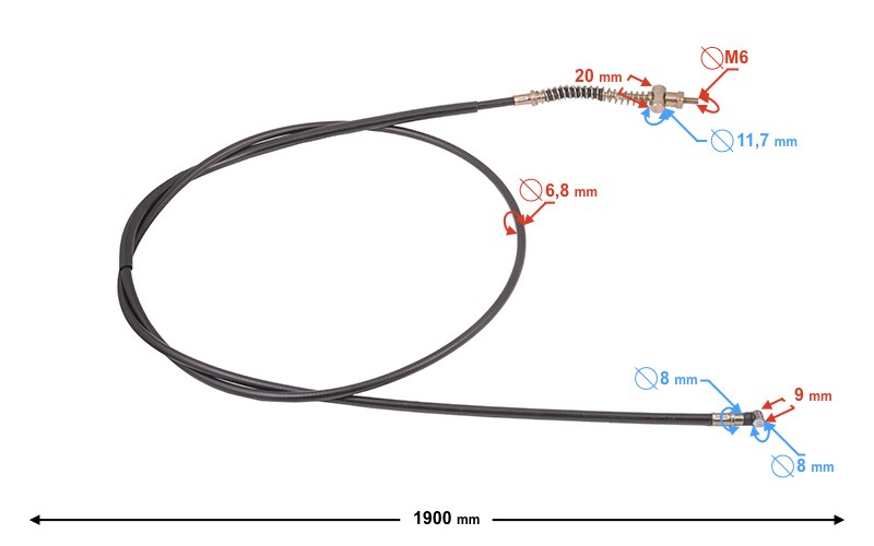 Linka hamulca tylnego do skutera 4T GY6 190cm