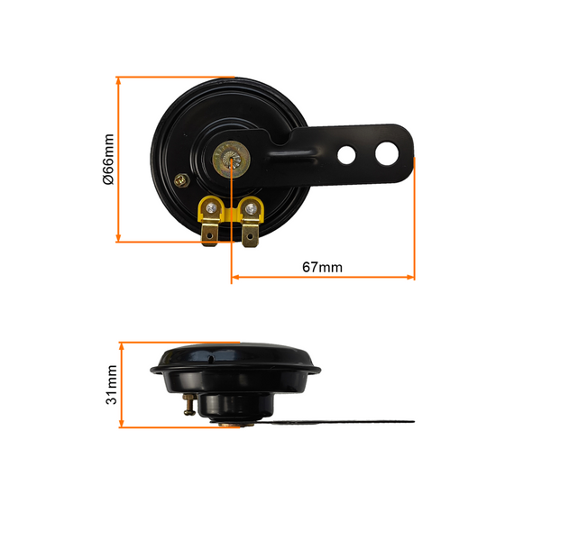 Sygnał dźwiękowy klakson czarny 66mm 105dB 12V skuter motorower motocykl