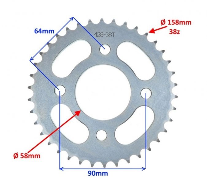 Zębatka tył 428 38z Romet R125 / R150