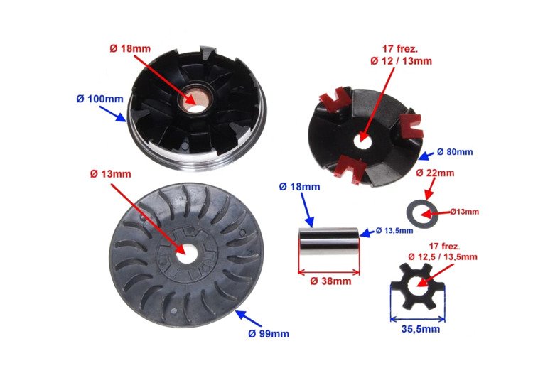 Wariator kpl wał 13mm skuter 2t nrg quantum 3,5/7g
