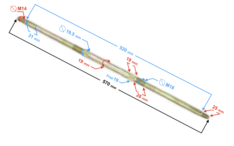 Oś tylna do Quad ATV Barton 500G 570mm