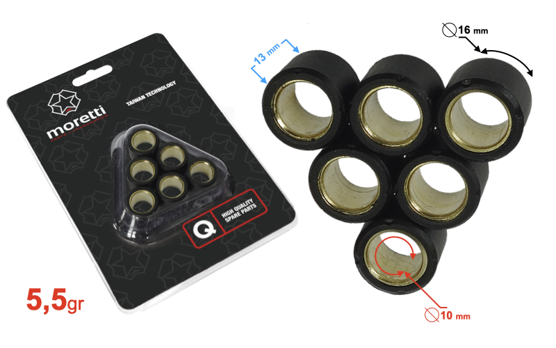 Rolki wariatora 16x13 5.5gr do skutera 4T Gy6 Moretti