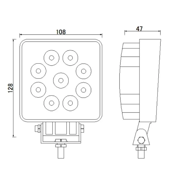 Lampa robocza 9 led kwadrat 12V/24V 1280lm ECE R10 halogen