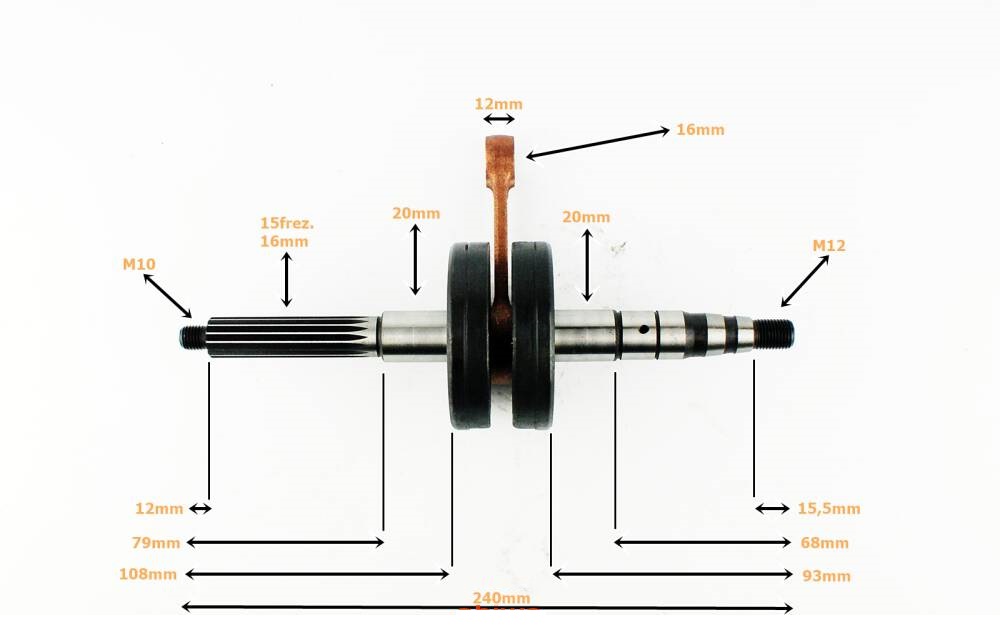 Wał korbowy skuter 2t romet junak keeway cpi 16mm